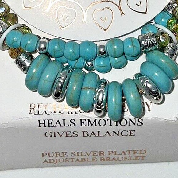 Turquoise and Crystal Triple Strand Bracelet Footnotes Draw String Jewelry - Picture 3 of 4